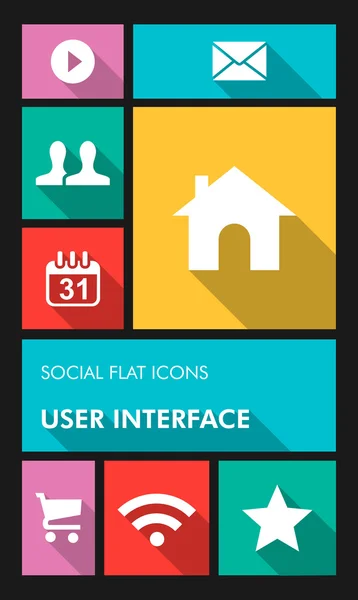 Colorful social media UI apps user interface flat icons. — Stock Vector