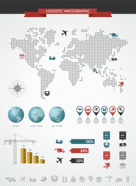 Nakliye lojistik Infographic dünya harita simgeleri illüstrasyon ayarla.