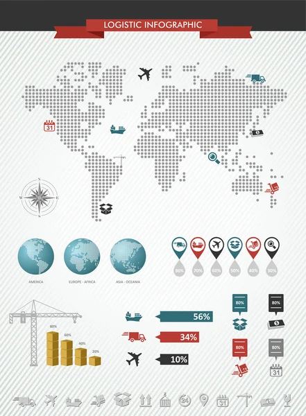 Expédition logistique infographie carte du monde icônes set illustration . — Image vectorielle