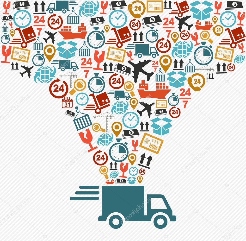 Shipping icons set Fast delivery truck concept illustration.
