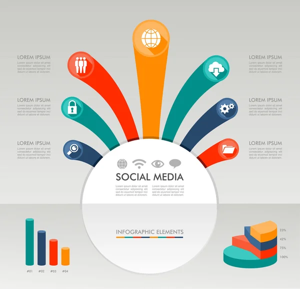 Mídia social Modelo de infográfico ilustração de elementos gráficos . — Vetor de Stock