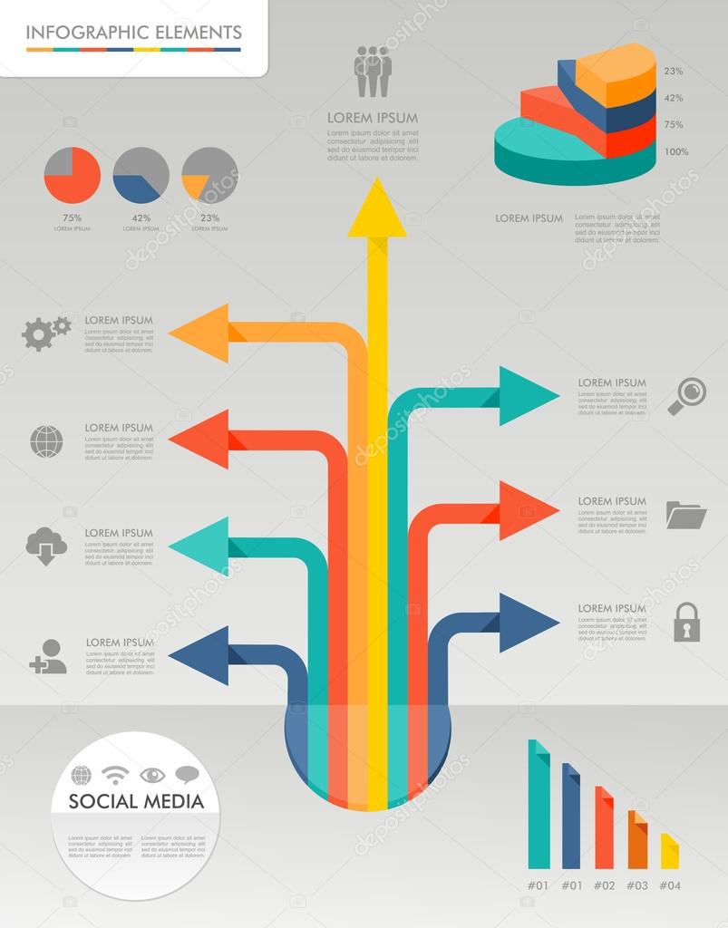 Colorful infographic diagram social media icons illustration.
