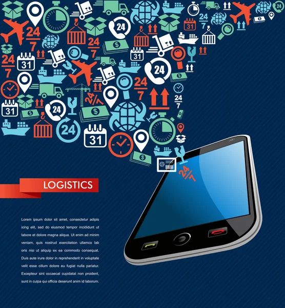 Versand Logistik App mobile Text-Icons Splash Illustration. — Stockvektor