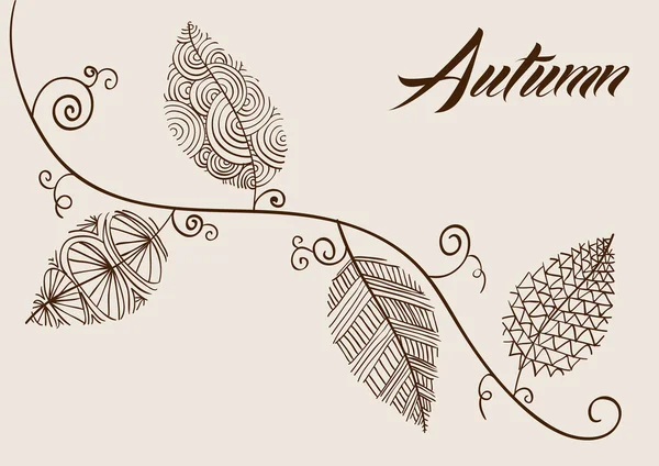 Autumn text with vintage leaves curly branch background. EPS10 f — Stock Vector