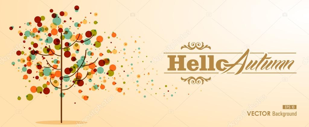 Hello Autumn text with abstract tree concept EPS10 file backgrou
