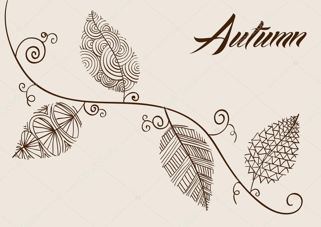 Autumn text with vintage leaves curly branch background. EPS10 f