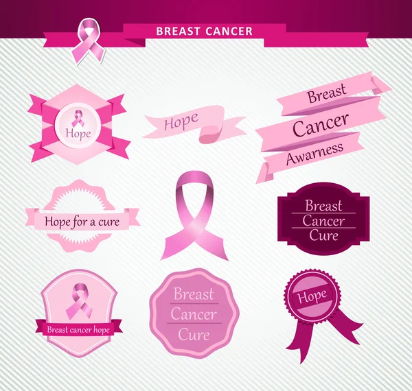 Ruban et timbres de sensibilisation aux soins contre le cancer du sein Fichier EPS10 . — Image vectorielle