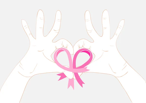 Breast cancer awareness ribbon transparency human hands EPS10 fi — Stock Vector