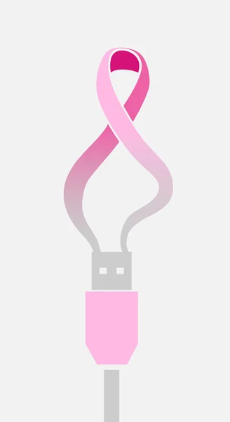 Breast cancer awareness ribbon USB communication idea. EPS10 fil — Stock Vector