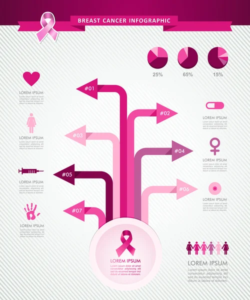 Bröst cancer awareness ribbon träd infographics mall eps10 — Stock vektor