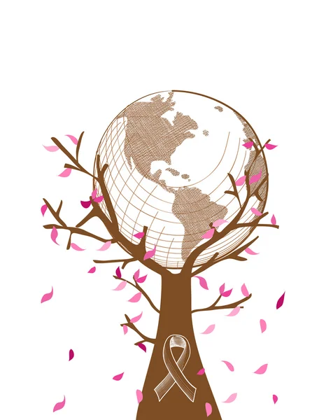 Cáncer mama global conciencia concepto árbol ilustración eps10 f — Vector de stock