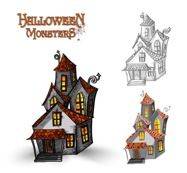Halloween monsters perili ev illüstrasyon eps10 dosya