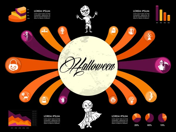 Halloween-Infografik Diagramm gespenstische Symbole Vorlage eps10-Datei. — Stockvektor