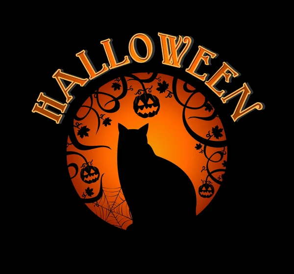 Felice testo di Halloween foresta spettrale e gatto nero file EPS10 . — Vettoriale Stock