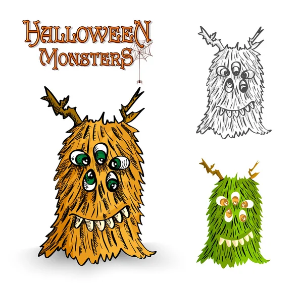 Monstruos de Halloween espeluznante criatura ilustración archivo EPS10 — Vector de stock
