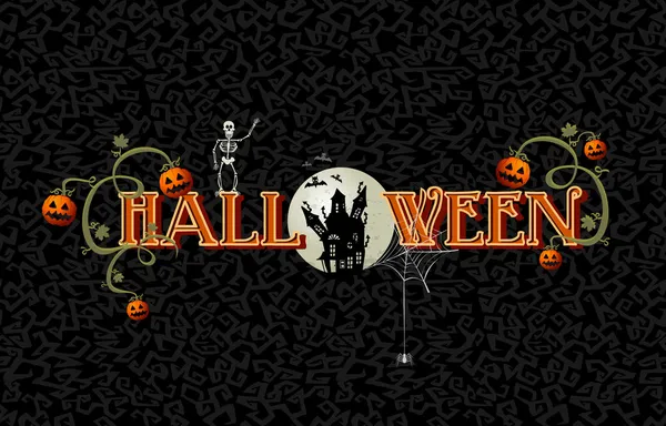 Texto de Halloween con luna llena y casa embrujada archivo EPS10 . — Vector de stock