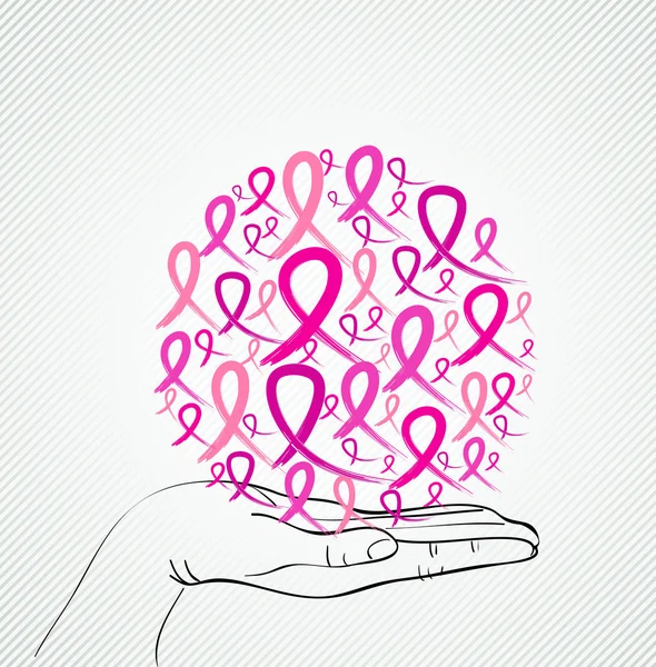 Breast cancer awareness human hand ribbon symbol EPS10 file. — Stock Vector