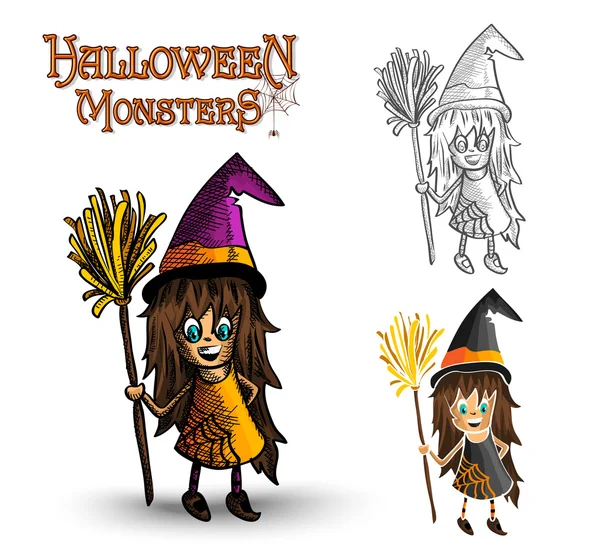 Halloween monsters spooky heks illustratie eps10 bestand — Stockvector