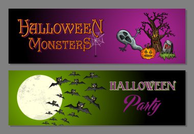 Halloween monsters mutlu parti web Bannerlar set eps10 dosya.