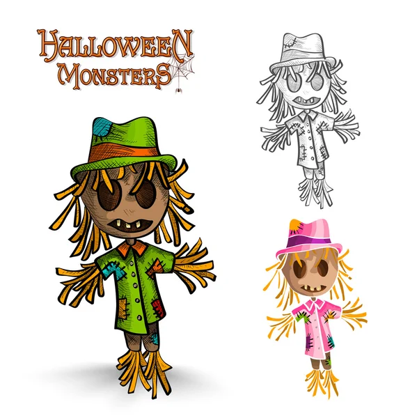 Halloween monstruo espeluznante espantapájaros ilustración archivo EPS10 . — Vector de stock