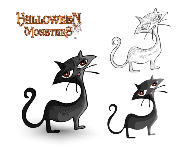 Monstruos de Halloween espeluznante gato trasero ilustración archivo EPS10 — Vector de stock