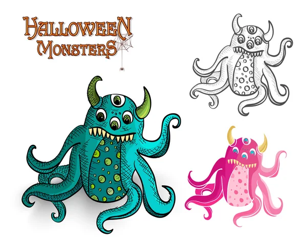 Halloween monsters spooky creature illustration EPS10 file — Stock Vector