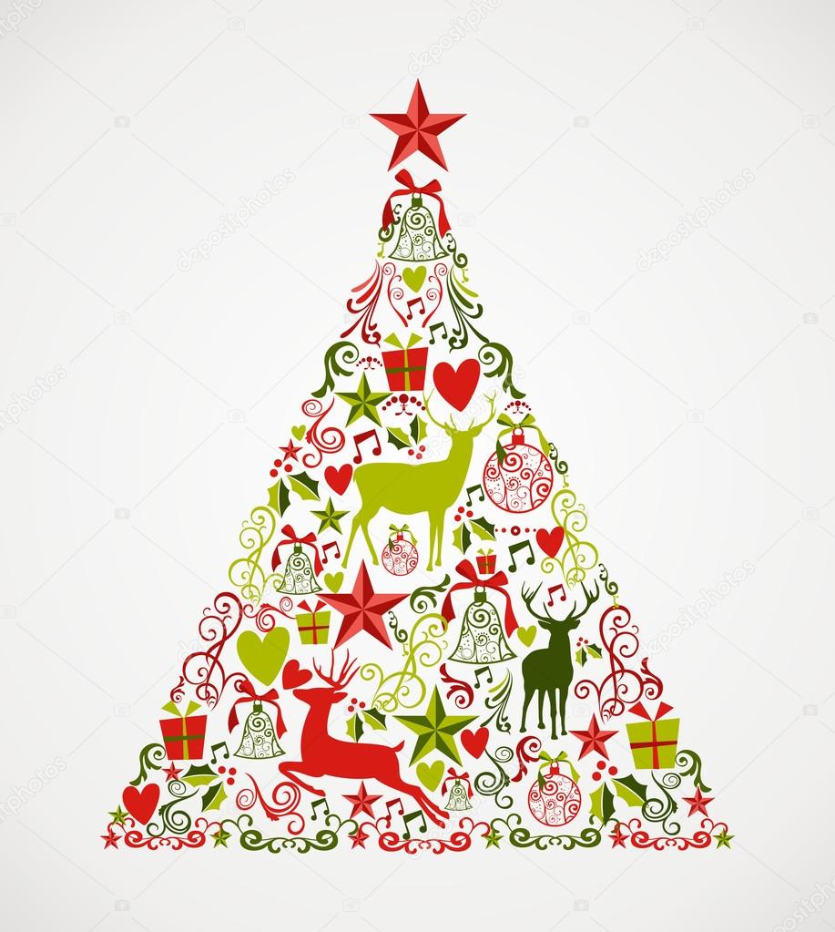 Merry Christmas tree shape full of elements composition EPS10 fi