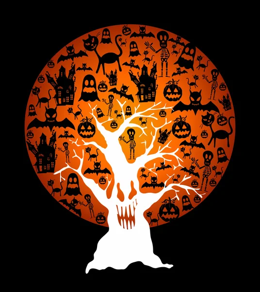 Иллюстрация: Happy Halloween full moon and spooky tree — стоковый вектор