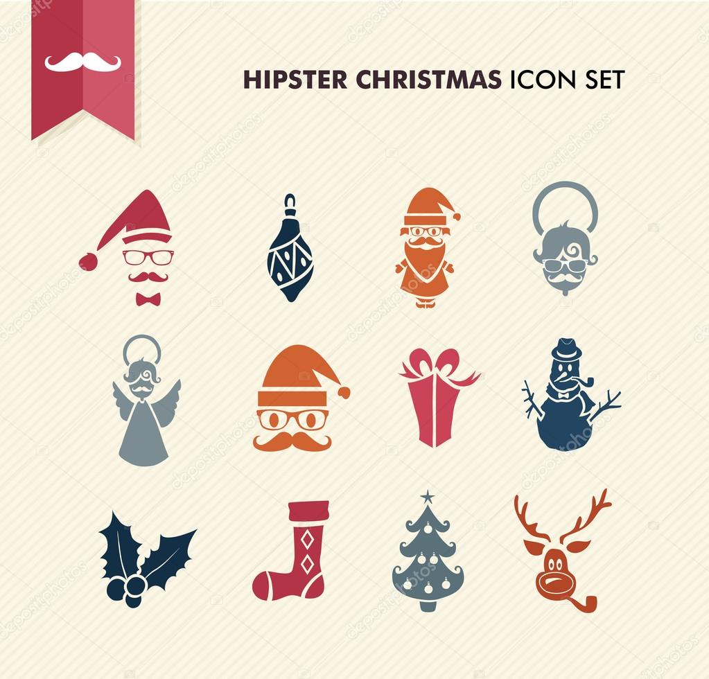 Hipster Merry Christmas icons set EPS10 file.