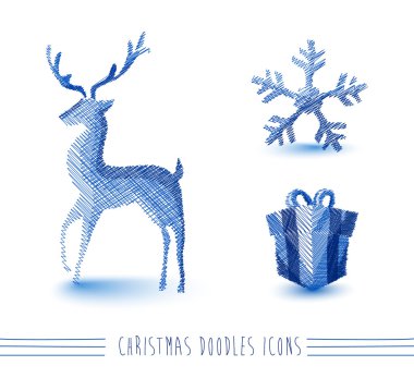 Merry christmas mavi eskiz stil öğeleri eps10 dosyası ayarla.