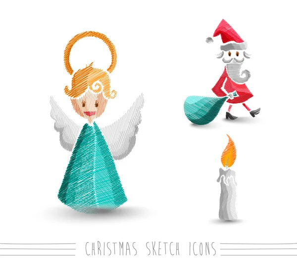 Merry Christmas sketch style elements set EPS10 file. — Stock Vector