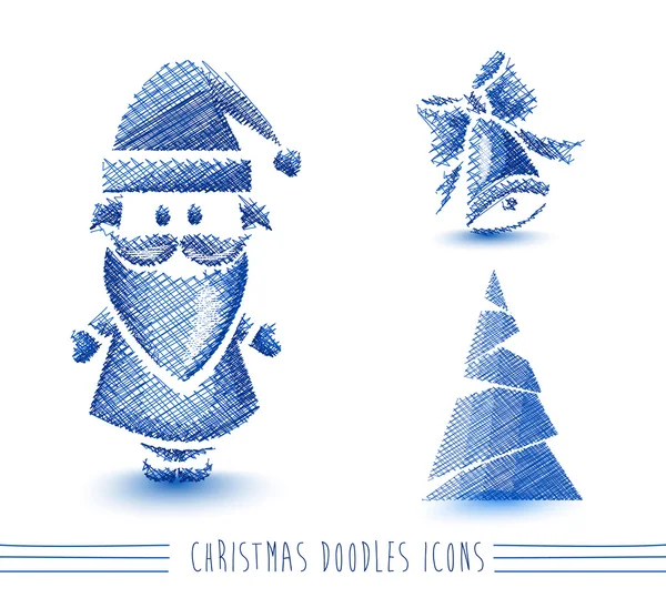 Merry Christmas blue sketch style elements set EPS10 file. — Stock Vector