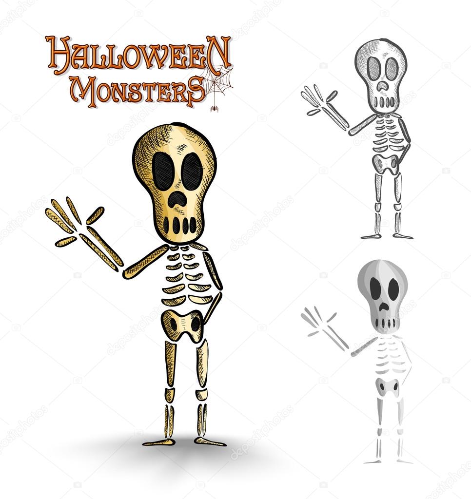Halloween monsters spooky human skeleton EPS10 file.