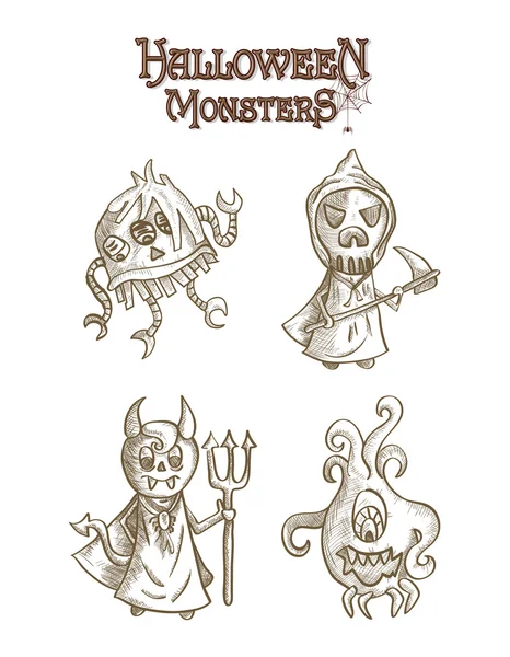 Halloween monstres effrayants dessins animés de style croquis mis fichier EPS10 . — Image vectorielle