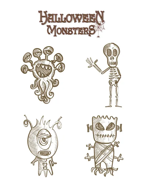 Halloween monsters scary sketch style cartoons set EPS10 file. — Stock Vector