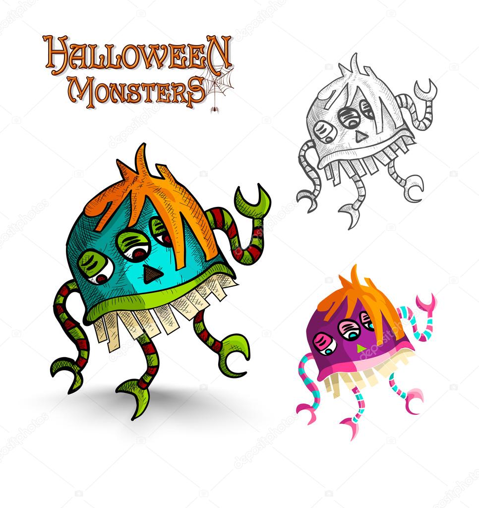 Monstruos de Halloween asustadizo de dibujos animados freak archivo EPS10 .  vector, gráfico vectorial © cienpies imagen #32850181