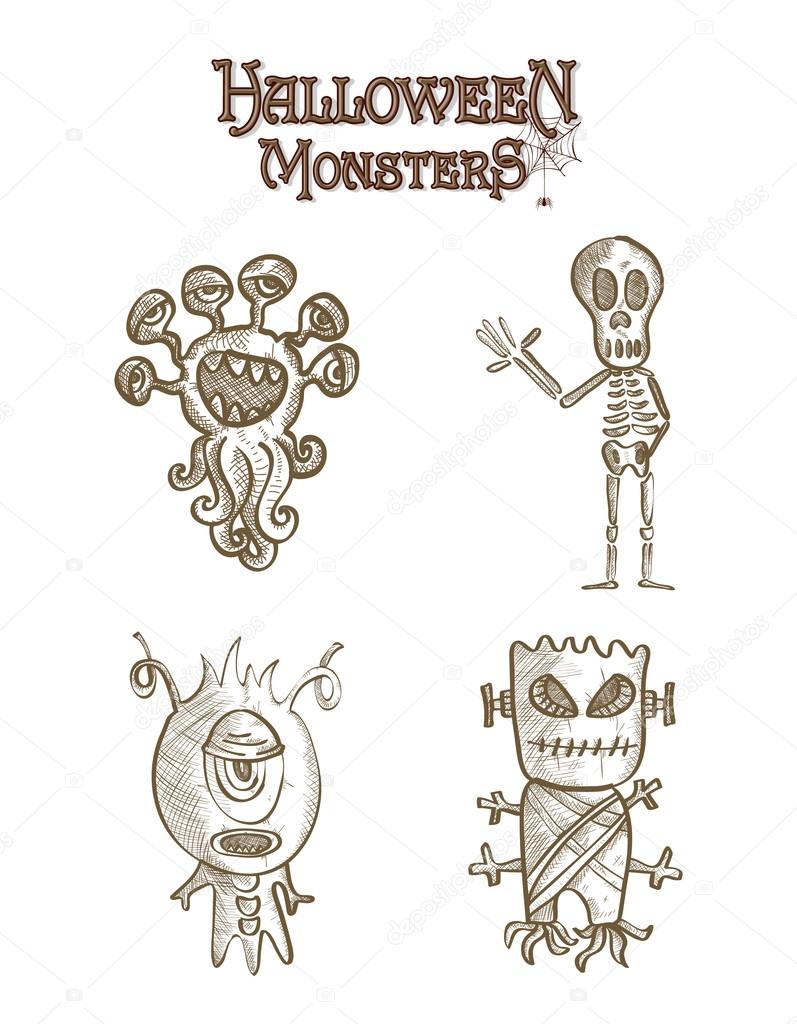 monstros de halloween assustadoras esboçar arquivo de eps10 conjunto