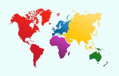 Dünya Haritası, renkli kıtalar atlas eps10 vektör dosyası.