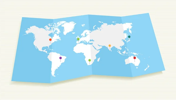 Mapa do mundo com GPS pushpins de localização arquivo EPS10 . — Vetor de Stock