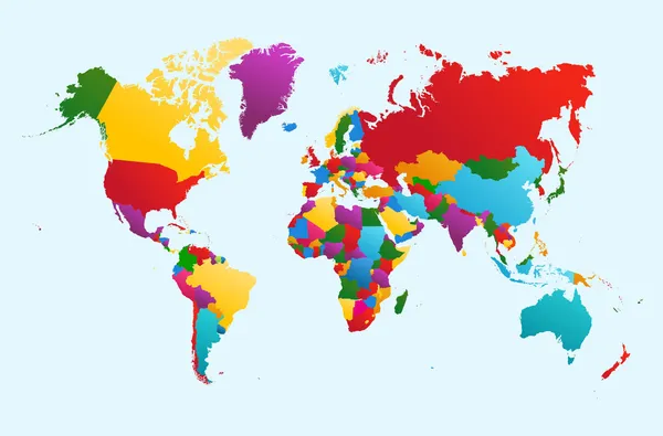 Världskarta, färgglada länder illustration eps10 vektor fil. — Stock vektor