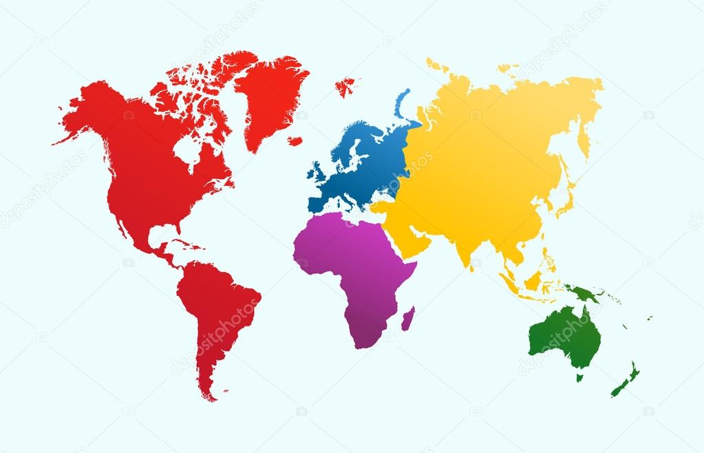 World map, colorful continents atlas EPS10 vector file.