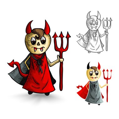 Halloween monsters kroki tarzı şeytan set izole.