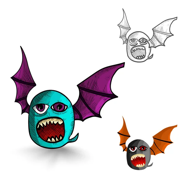 Halloween monsters geïsoleerd schets-stijlenset wezens. — Stockvector