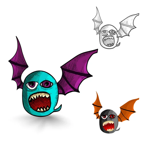 Halloween monsters isolated sketch style creatures set. — Stock Vector