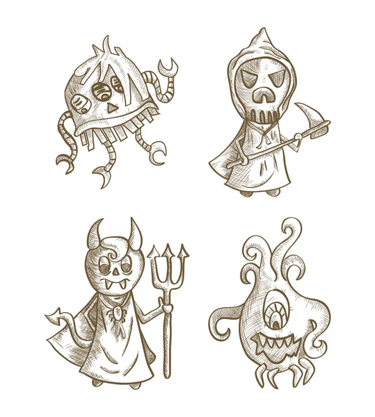 Halloween monstra ojedinělých strašidelné kreslených stvoření. — Stockový vektor