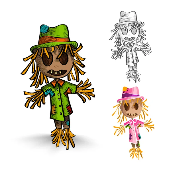 Halloween monsters isolated hand drawn scarecrows set. — Stock Vector