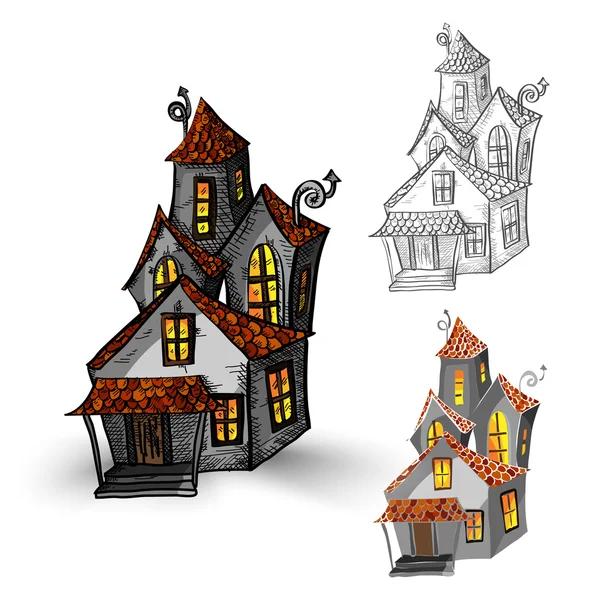 Halloween monsters isolated spooky haunted houses set. — Stock Vector