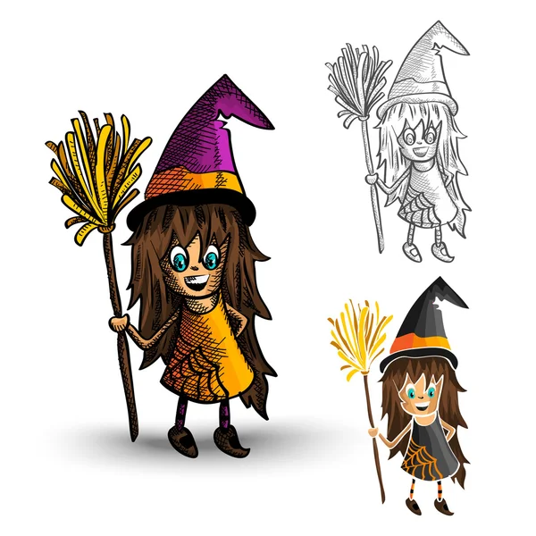 Halloween monsters spooky isolated witches set. — Stock Vector