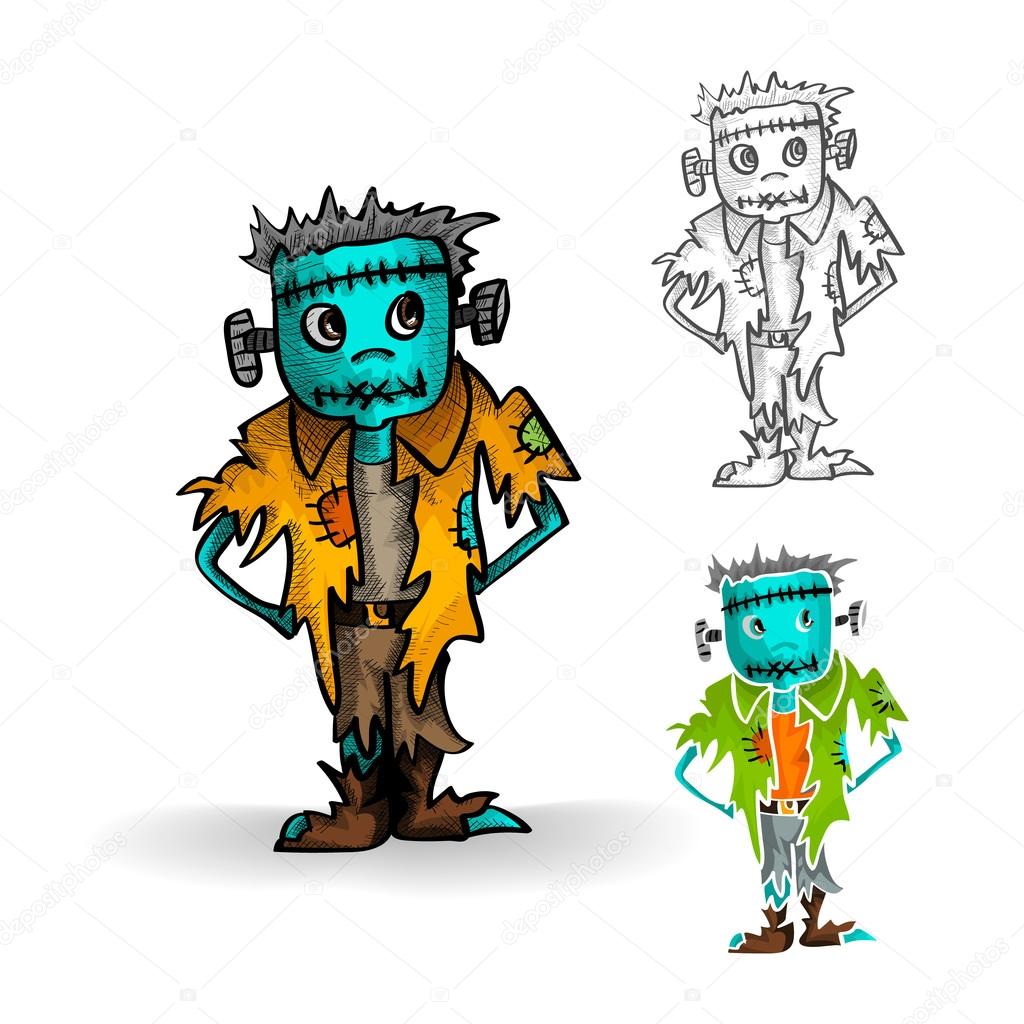 Halloween monsters isolated spooky zombie man set.