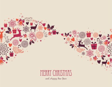 Merry christmas vintage öğeler kompozisyon vektör dosyası.